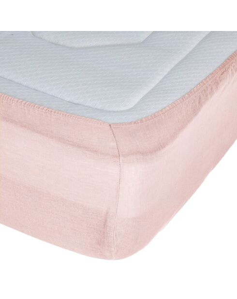 Drap housse Linah en lin lavé bonnet 30 cm rose