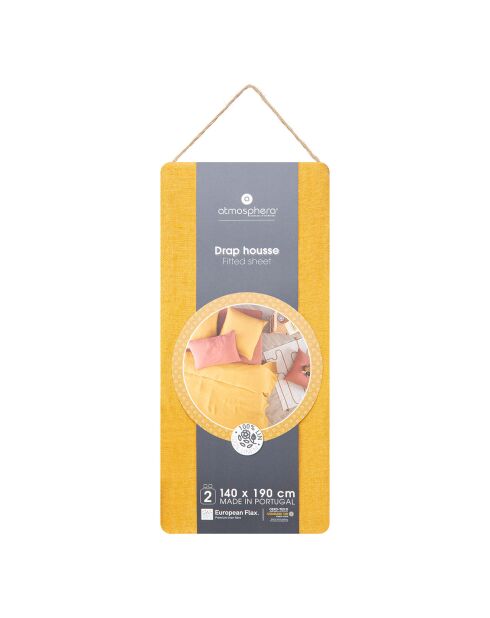 Drap housse Linah en lin lavé bonnet 30 cm ocre