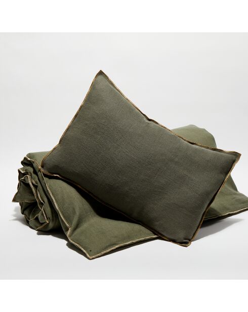 Housse de coussin en lin lavé kaki - 40x60 cm