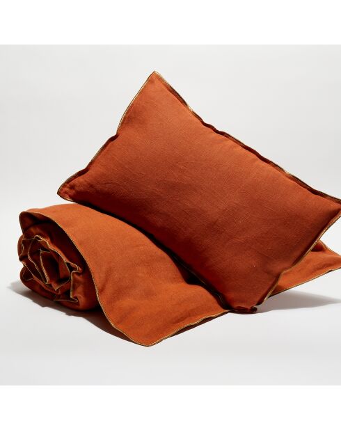 Housse de coussin en lin lavé tomette - 40x60 cm