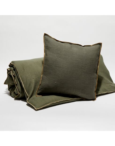 Housse de coussin en lin lavé kaki - 45x45 cm