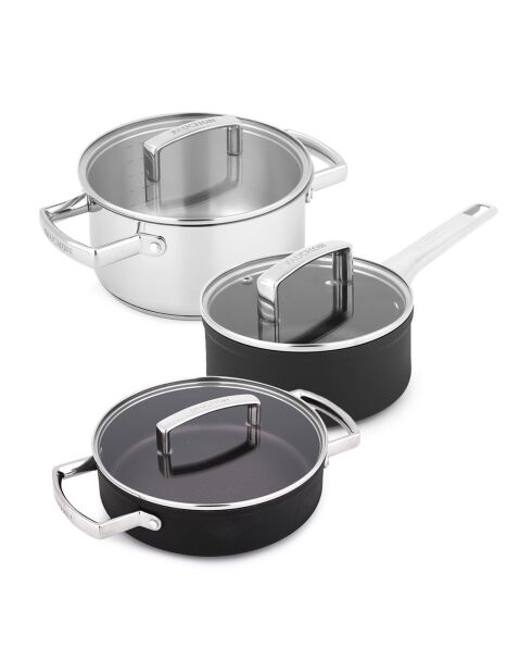 Signature zwarte pannenset met antiaanbaklaag - 6 stuks