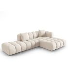 Canapé d'angle droit Modulaire Velours Piki 5 Places beige clair - 294x175x70 cm