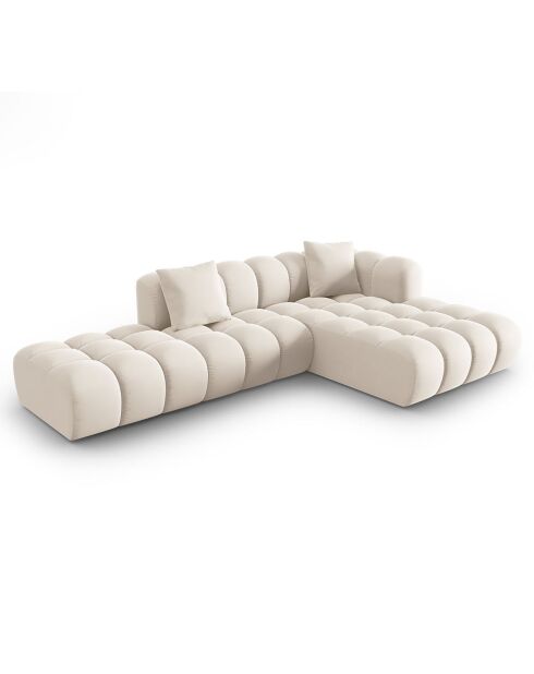 Canapé d'angle droit Modulaire Velours Piki 5 Places beige clair - 294x175x70 cm