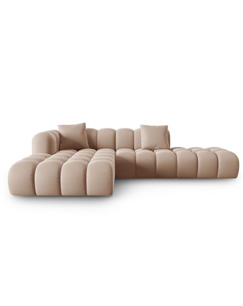 Canapé d'angle gauche Modulaire Velours Piki 5 Places beige - 294x175x70 cm