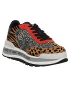 Sneakers en Cuir Solène leopard/argenté/rouge