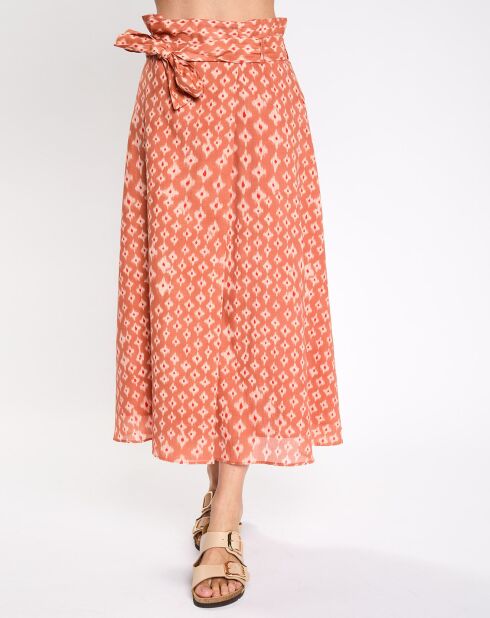 Jupe longue Georgie imprimé orange/écru