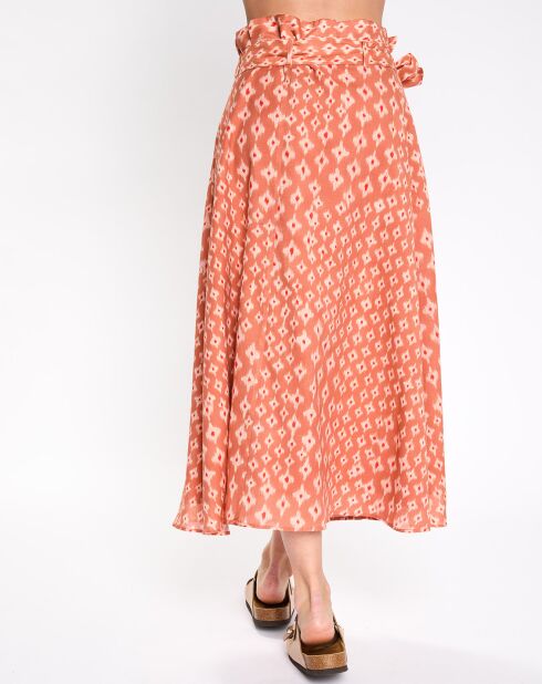 Langer Georgie Rock mit orangefarbenem und ecrufarbenem Aufdruck