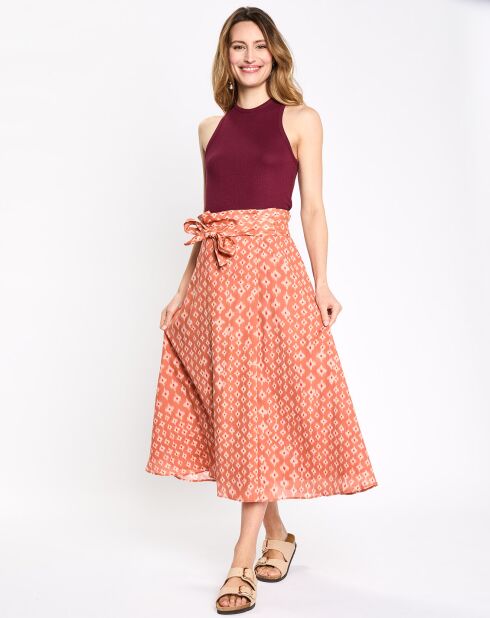 Jupe longue Georgie imprimé orange/écru