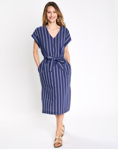 Robe mi-longue Lima droite et rayée bleu foncé