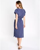 Robe mi-longue Lima droite et rayée bleu foncé