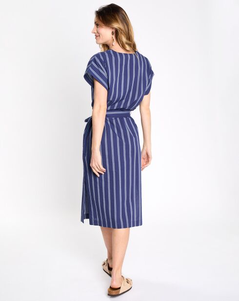 Robe mi-longue Lima droite et rayée bleu foncé