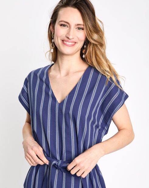 Robe mi-longue Lima droite et rayée bleu foncé