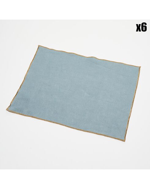 6 Sets de table en lin lavé bleu stone - 35x45 cm