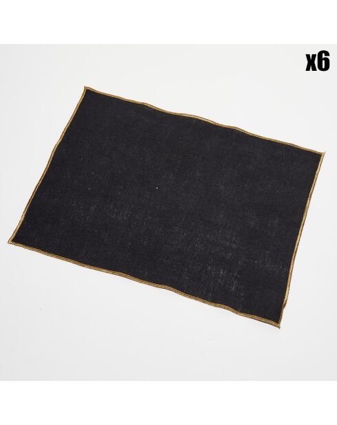 6 Tischsets aus schwarz gewaschenem Leinen - 35x45 cm