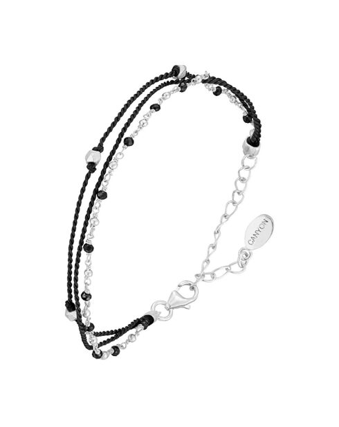 Bracelet en Argent, Coton & Onyx noir