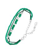 Bracelet en Argent, Coton & Onyx vert