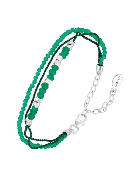 Bracelet en Argent, Coton & Onyx vert