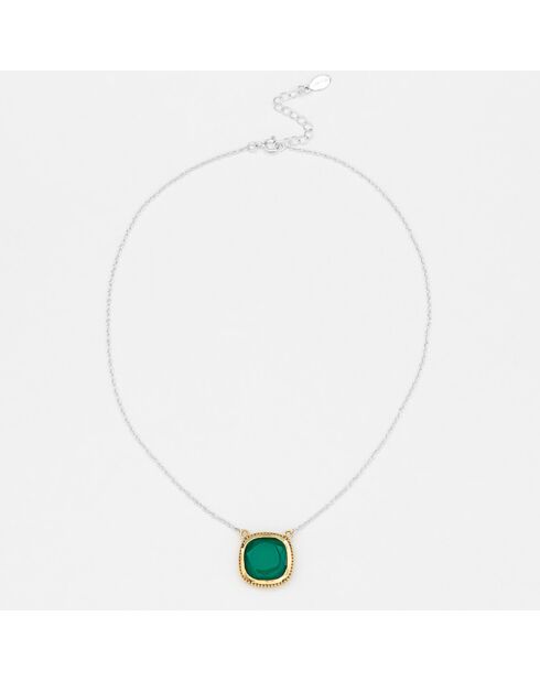 Collier en Argent, Laiton & Onyx vert