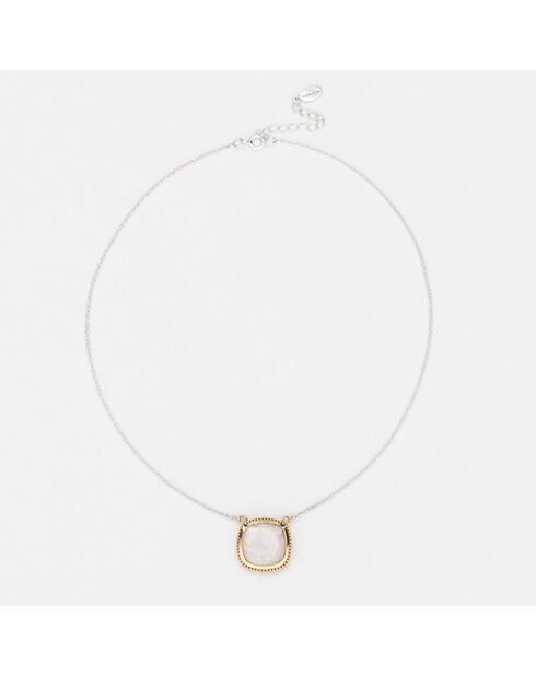 Collier en Argent, Laiton & Pierre de Lune blanche