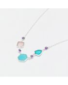 Collier en Argent & Calcédoine bleue & Quartz rose