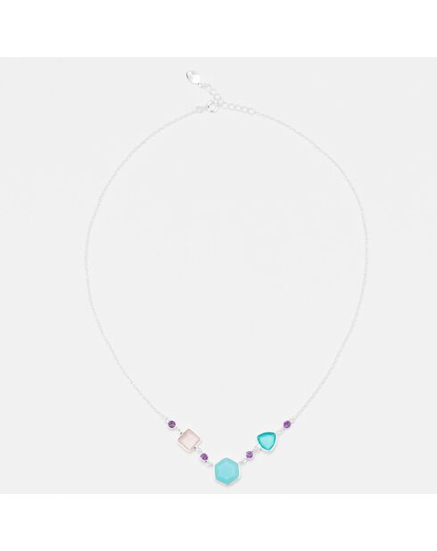 Collier en Argent & Calcédoine bleue & Quartz rose
