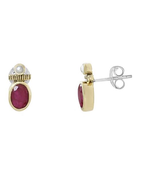Boucles d'oreilles en Argent, Laiton & Sillimanite teintée