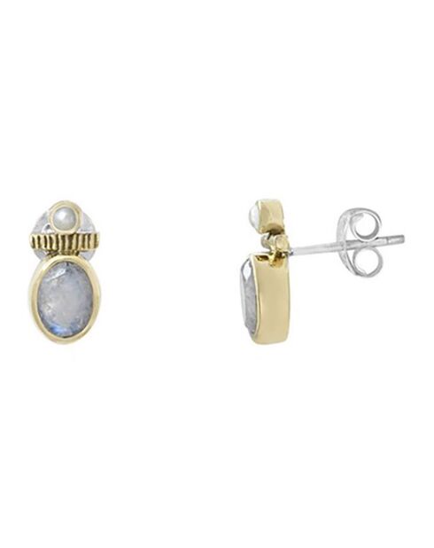 Boucles d'oreilles en Argent, Laiton & Pierre de Lune blanche