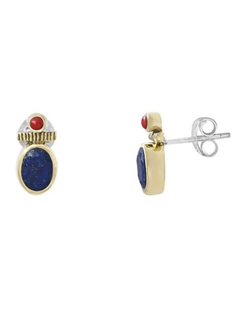 Boucles d'oreilles en Argent, Laiton & Lapis bleu