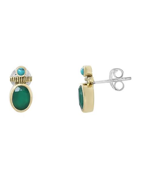 Boucles d'oreilles en Argent, Laiton & Onyx vert