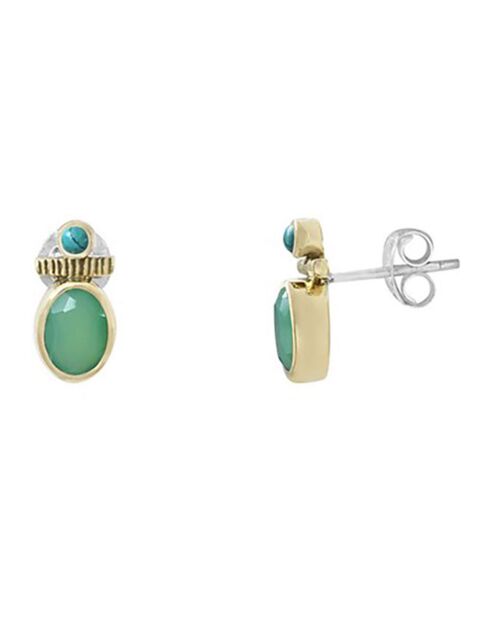 Boucles d'oreilles en Argent, Laiton & Calcédoine Chrysoprase verte