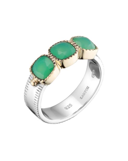 Bague en Argent, Laiton & Calcédoine Chrysoprase verte