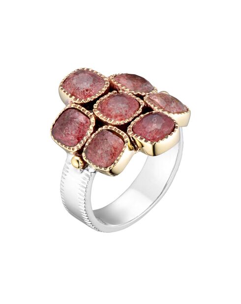 Bague en Argent, Laiton & Quartz fraise