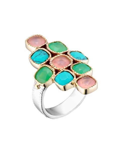 Bague en Argent, Laiton & Multi pierres