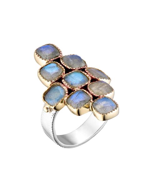 Bague en Argent, Laiton & Labradorite