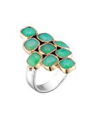 Bague en Argent, Laiton & Calcédoine Chrysoprase verte