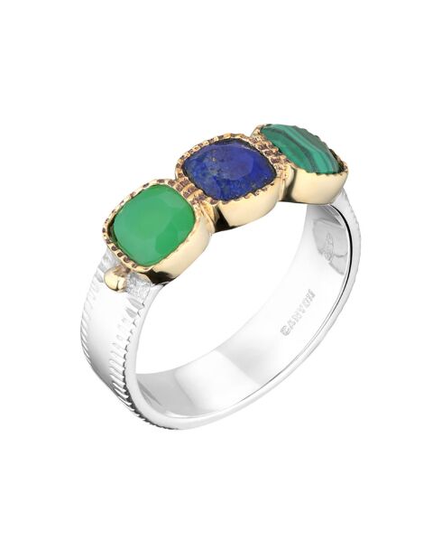Bague en Argent, Laiton & Multi pierres