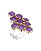 Bague en Argent, Laiton & Améthyste violette
