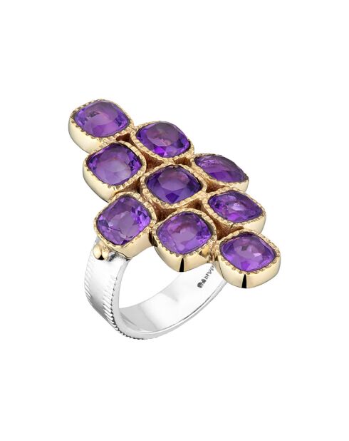 Bague en Argent, Laiton & Améthyste violette