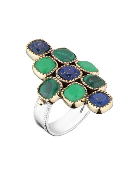 Bague en Argent, Laiton & Multi pierres