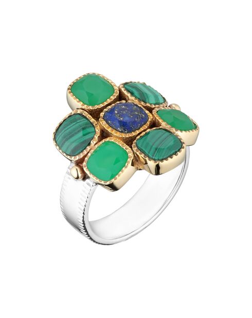 Bague en Argent, Laiton & Multi pierres