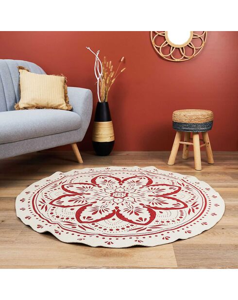 Tapis rond Mandala rouge/beige - D.120 cm