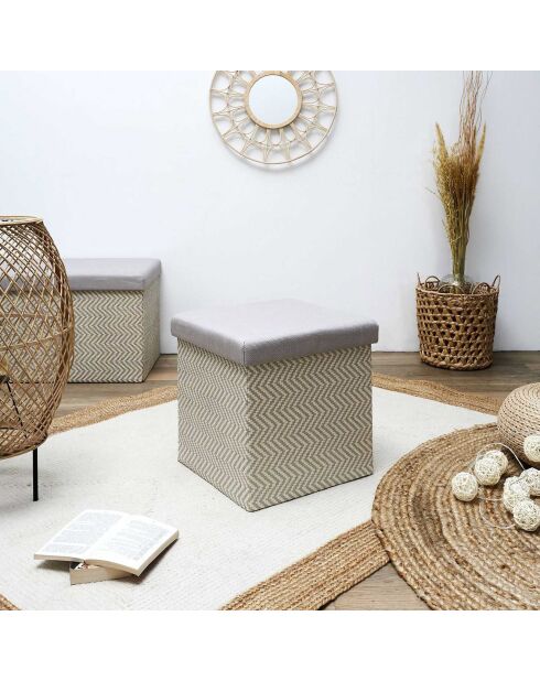 Coffre pouf pliable tressé gris/marron - 38x38x38 cm
