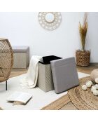Coffre pouf pliable tressé gris/marron - 38x38x38 cm