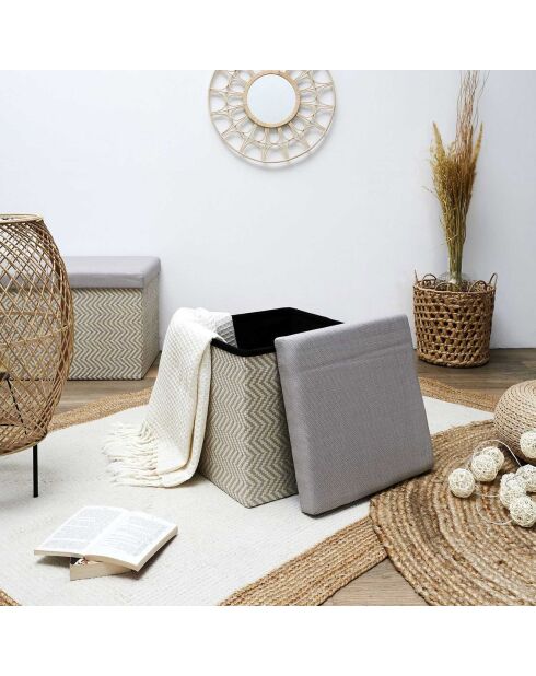 Coffre pouf pliable tressé gris/marron - 38x38x38 cm