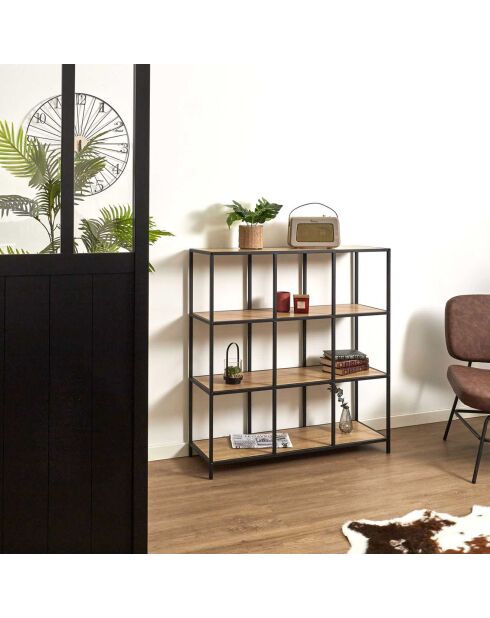 Rangement modulable 9 cases Loka marron/noir - 99x105.5x32 cm