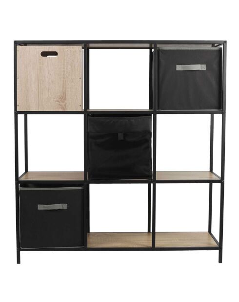 Rangement modulable 9 cases Loka marron/noir - 99x105.5x32 cm