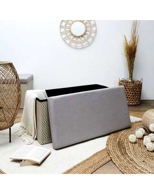 Coffre banc pliable tressé gris/marron - 76x38x38 cm