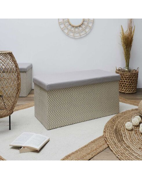 Coffre banc pliable tressé gris/marron - 76x38x38 cm