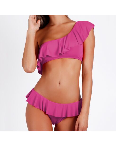 Roze badpak met ruches, 2-delig